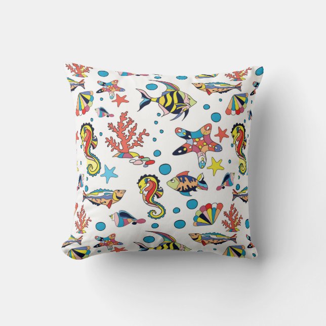 Colourful Underwater Sea Life Pattern Throw Pillow (Front)