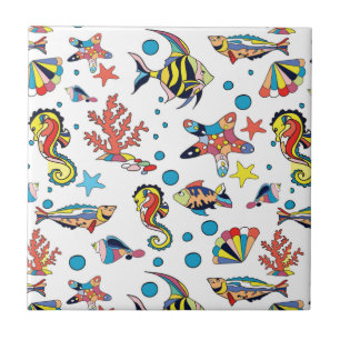Colourful Underwater Sea Life Pattern Tile