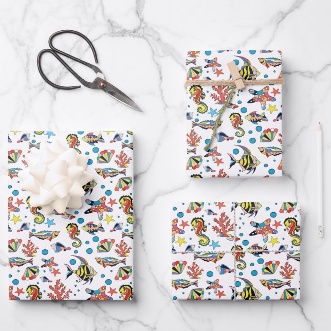 Colourful Underwater Sea Life Pattern Wrapping Paper Sheet (Front)
