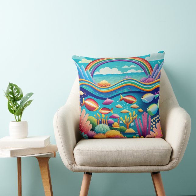 Colourful Underwater Under the Rainbow Throw Pillow (Chair)