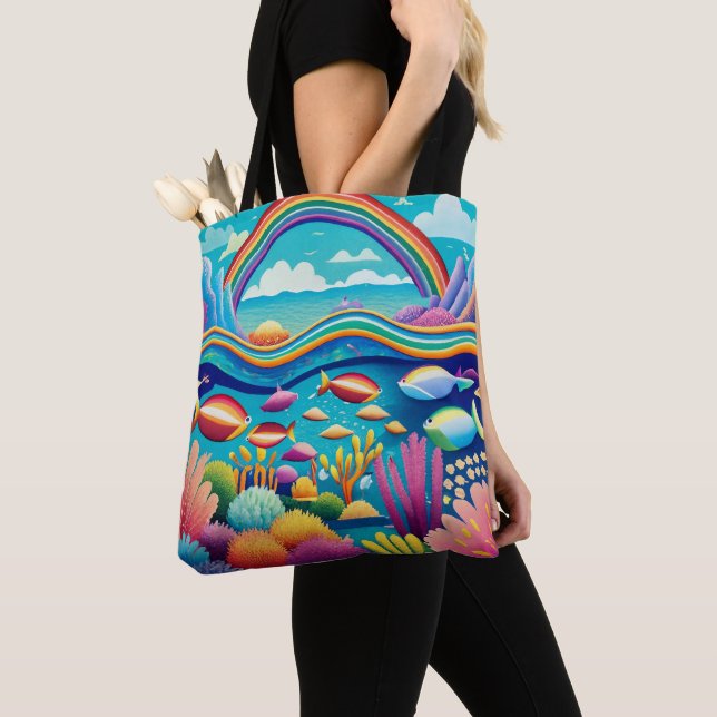 Colourful Underwater Under the Rainbow Tote Bag (Close Up)