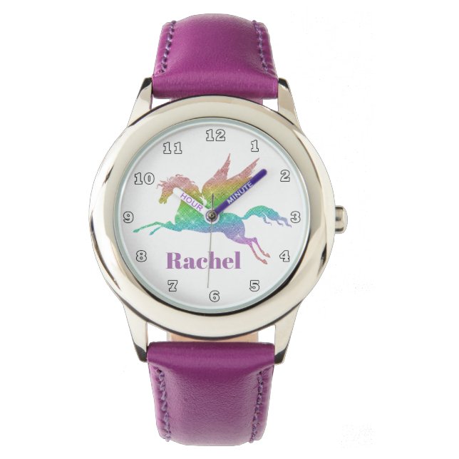 Colourful unicorn add name watch fantasy (Front)