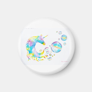 Colourful unicorn and spheres, watercolor painting magnet