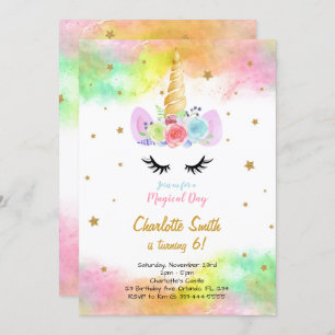 Colourful Unicorn Birthday Invitation