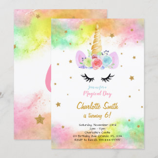 Colourful Unicorn Birthday Invitation