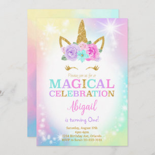 Colourful Unicorn Birthday Invite