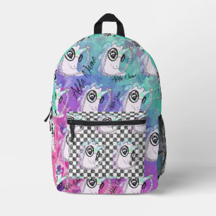 Colourful Unicorn Chequered Editable Name Printed Backpack