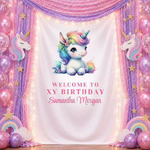Colourful Unicorn Glow Magical Day Banner Tapestry