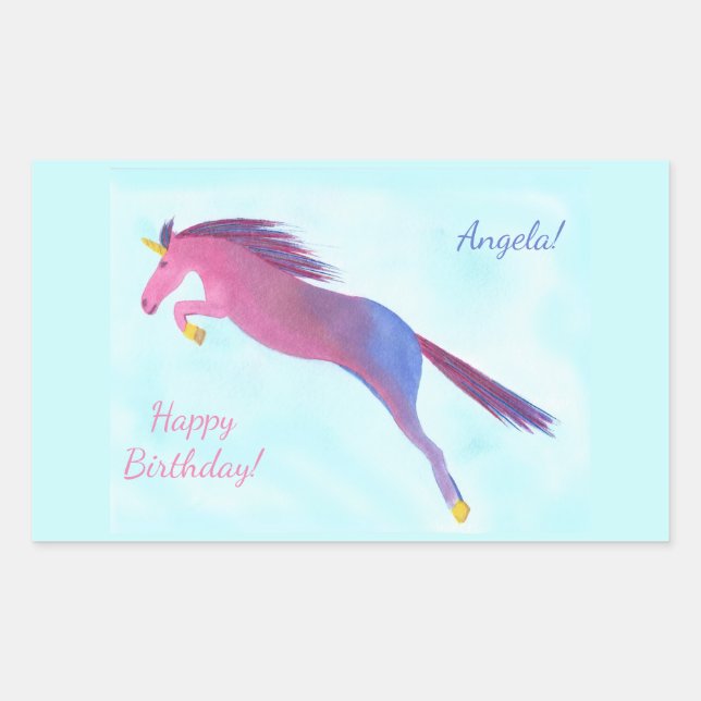 Colourful Unicorn Happy Birthday Personalized Sticker (Front)