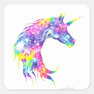 Colourful unicorn head square sticker