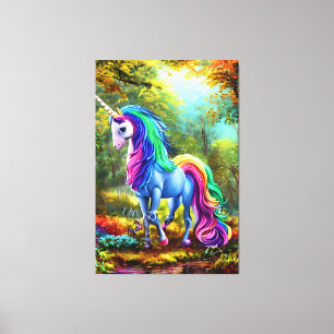 Colourful Unicorn Horse in The Forest-46567 Canvas Print