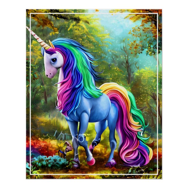 Colourful Unicorn Horse in The Forest-46567 Poster (Front)