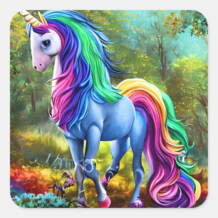 Colourful Unicorn Horse in The Forest-46567 Square Sticker