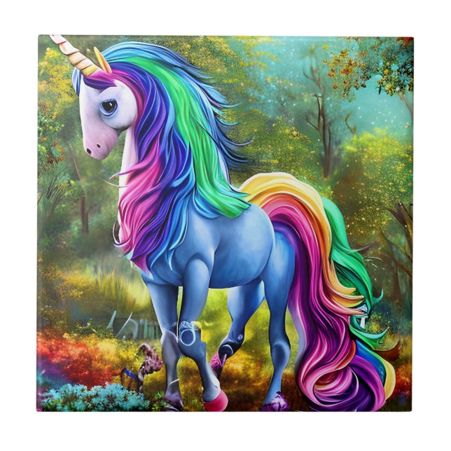 Colourful Unicorn Horse  Tile (Front)