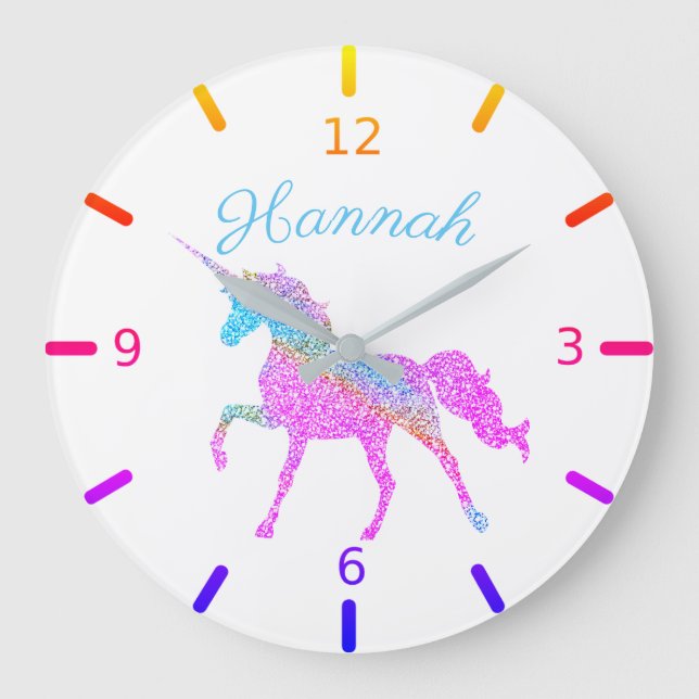 Colourful Unicorn Large Clock (Front)