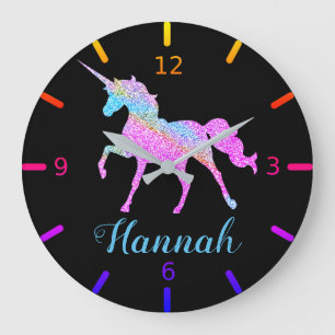 Colourful Unicorn Large Clock