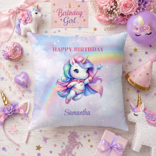 Colourful Unicorn Magical Day Girl Birthday Pillow