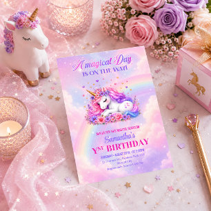 Colourful Unicorn Magical Girl Birthday Party Invi Invitation