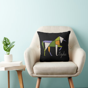 Colourful Unicorn - Modern Abstract Elegant Tangra Throw Pillow