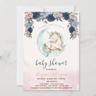 Colourful Unicorn Moon Flowers Baby Shower  Invitation
