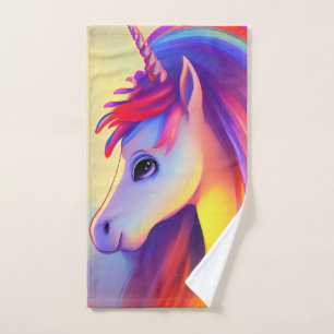 Colourful unicorn painting hand towel