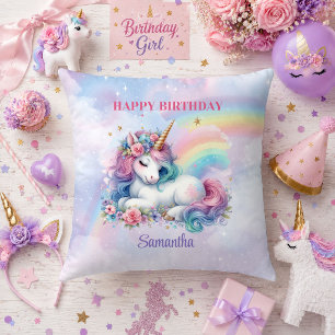 Colourful Unicorn Pastel Magical Girl Birthday Pil Throw Pillow