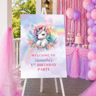 Colourful Unicorn Pastel Magical Girl Birthday Wel Poster
