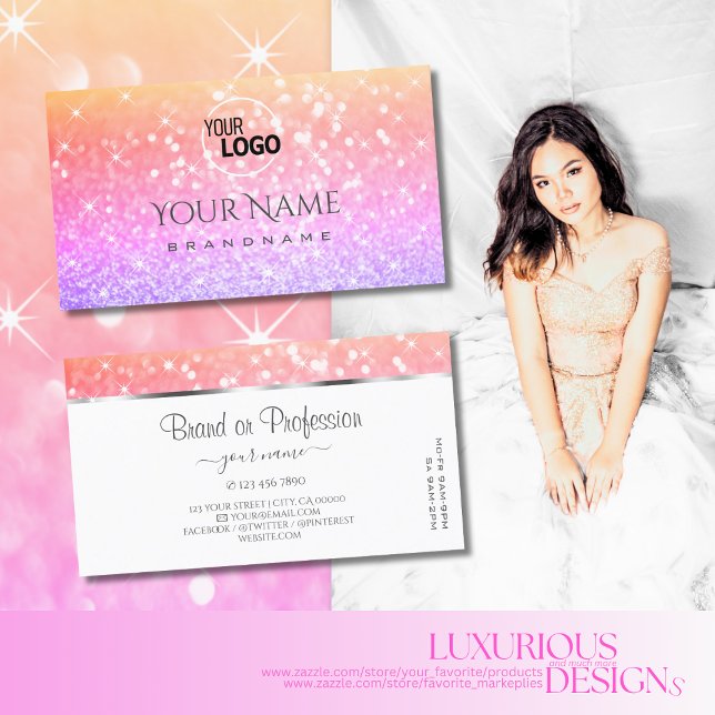 Colourful Unicorn Pastel Rainbow Glitter add Logo Business Card (Creator Uploaded)