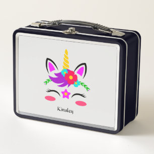 Colourful Unicorn Personalized Black Metal Lunch Box