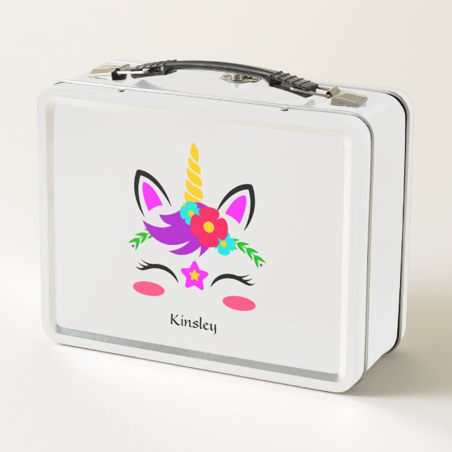 Colourful Unicorn Personalized Metal Lunchbox (Back)