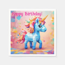 Colourful Unicorn Pinata Birthday Paper Napkins
