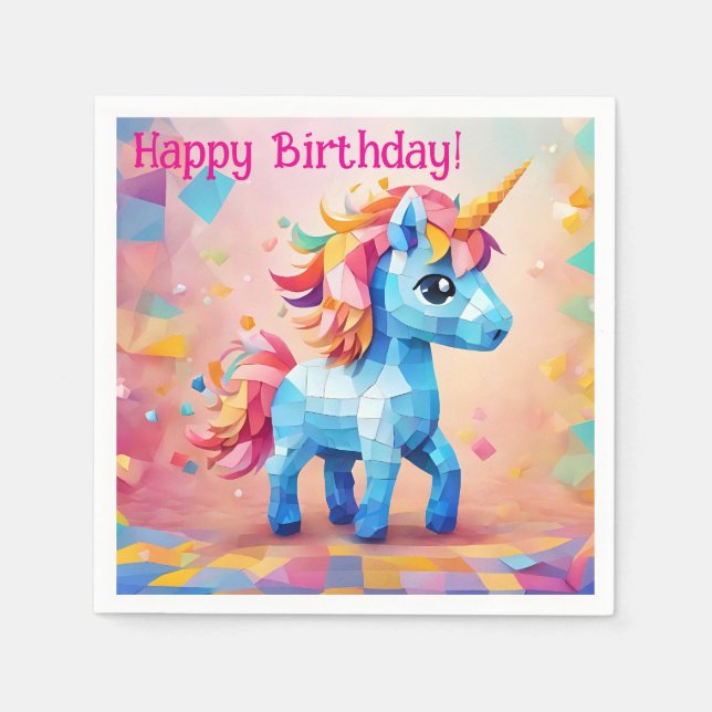 Colourful Unicorn Pinata Birthday Paper Napkins (Front)