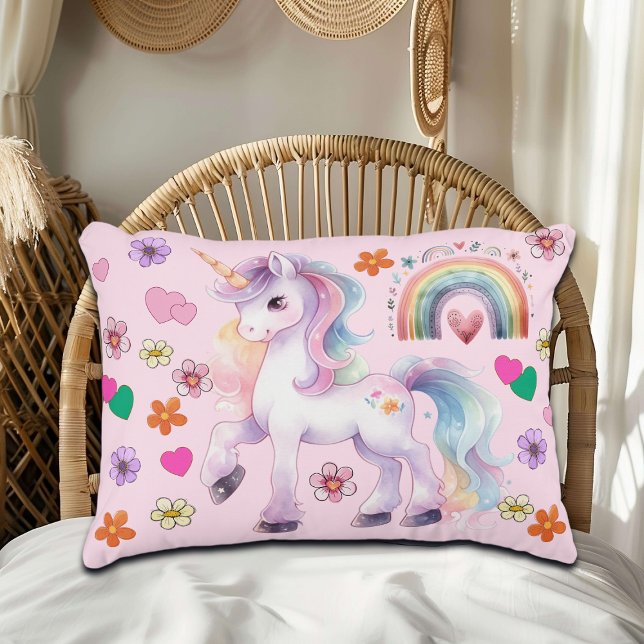 Colourful Unicorn Rainbow and Flowers   Accent Pillow (Creator Uploaded)