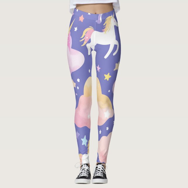 Colourful Unicorn rainbow balloon pattern for her Leggings (Front)