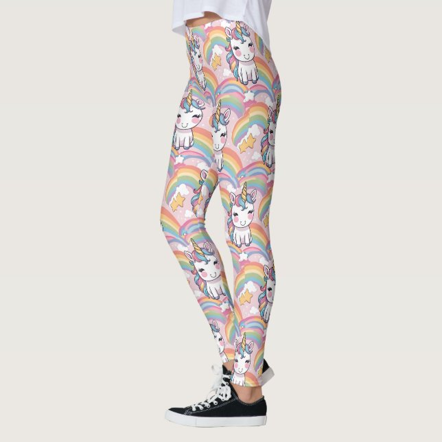 colourful Unicorn rainbow balloon pattern for her Leggings (Left)