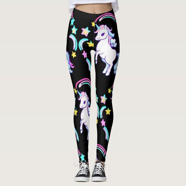 colourful Unicorn rainbow balloon pattern for her Leggings (Front)