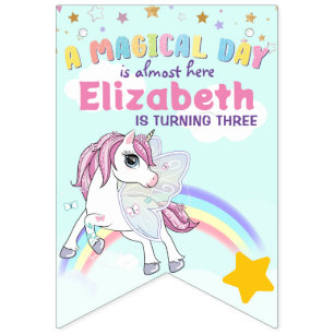 Colourful Unicorn Rainbow Cute Magical Pink Bunting Flags
