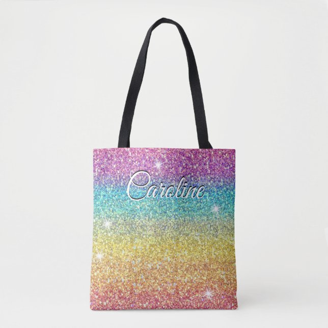 Colourful Unicorn Rainbow Glitter Trendy Pattern  Tote Bag (Front)