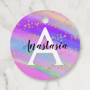 Colourful Unicorn Rainbow Gold Glitter Monogram Favour Tags