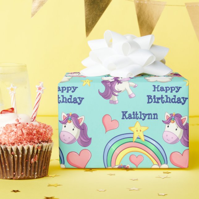 Colourful Unicorn Rainbow Kids Birthday  Wrapping Paper (Birthday Party)