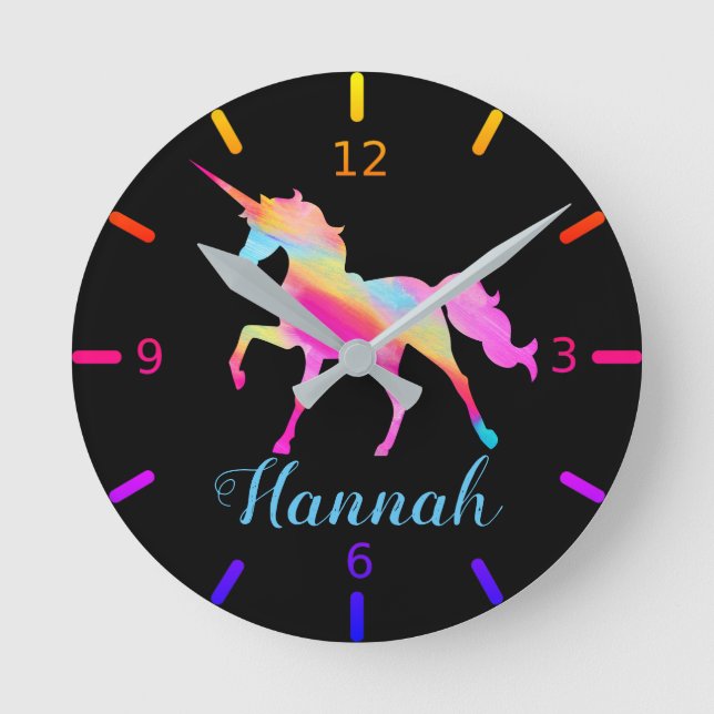 Colourful Unicorn Round Clock (Front)