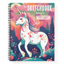 Colourful Unicorn Sketchbook with Name 
