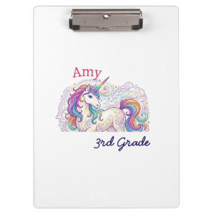 colourful unicorn third grade back to school name clipboard