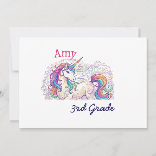 colourful unicorn third grade back to school name invitation
