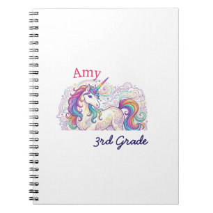 colourful unicorn third grade back to school name notebook