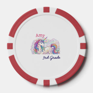 colourful unicorn third grade back to school name poker chips