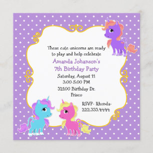 Colourful Unicorns Birthday Party Invitation