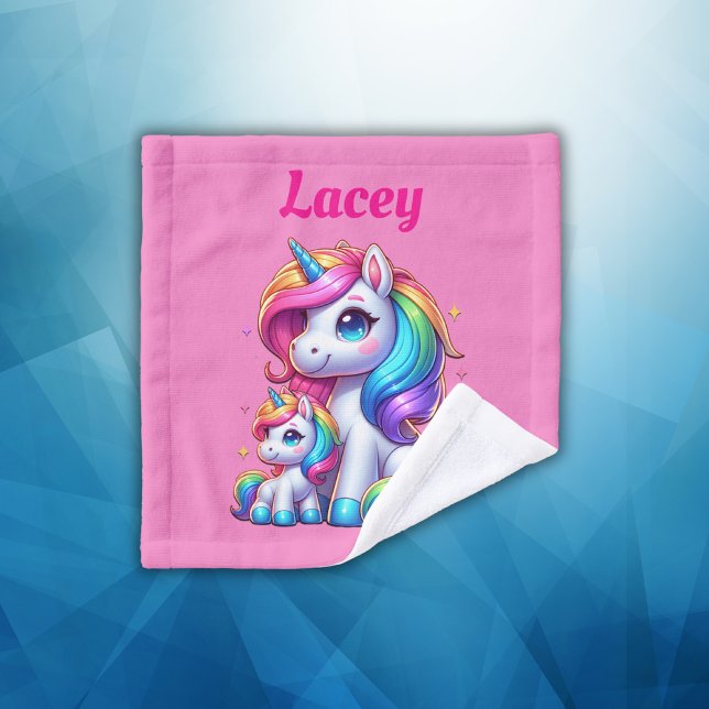 Colourful Unicorns, Monogrammed with Name | Wash Cloth (Creator Uploaded)