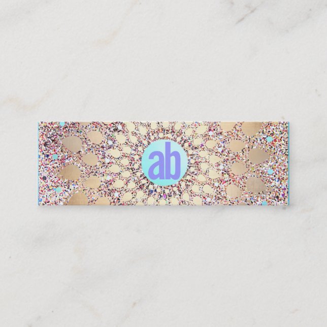 Colourful, Unique and Festive Monogrammed Glitter Mini Business Card (Front)
