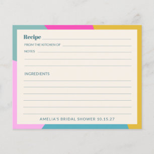 Colourful Unique Custom Bridal Shower Recipe Card
